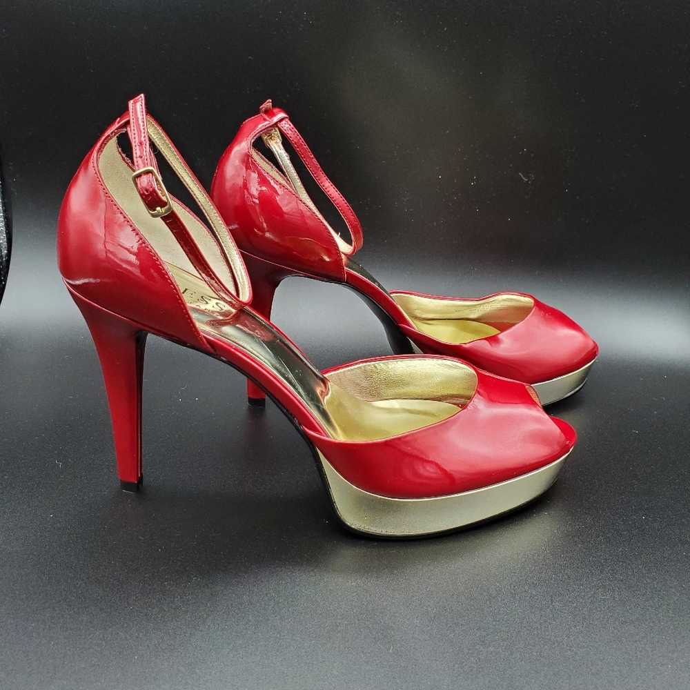 Guess GW Danella Red Gold Patent Stilletos